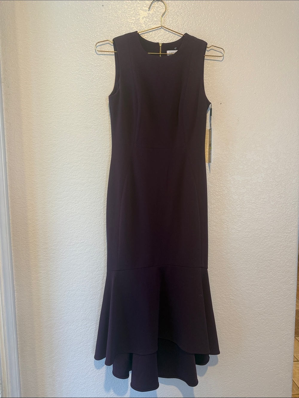 Calvin Klein Sleeveless High-Low Midi Dress in eggplant